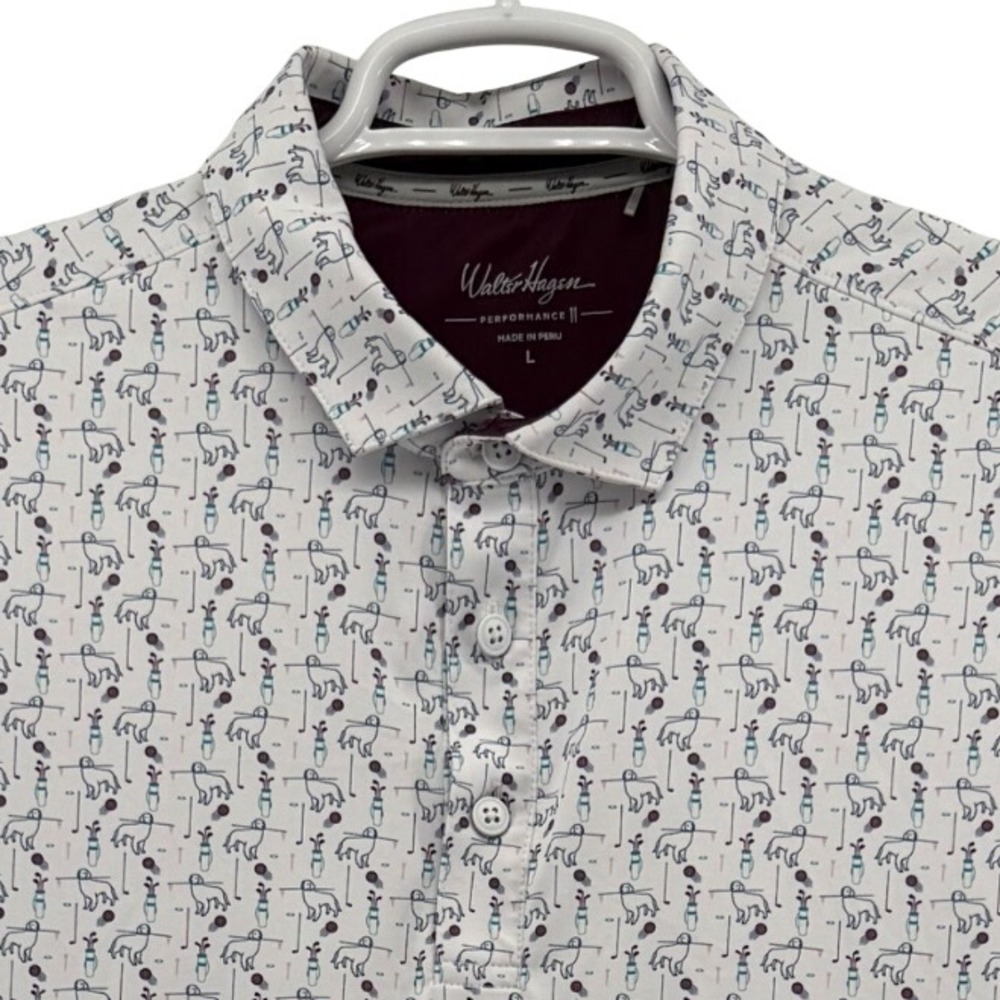 Walter Hagen Mens Performance 11 Golf Polo Shirt Golden Retriever Print White L‎